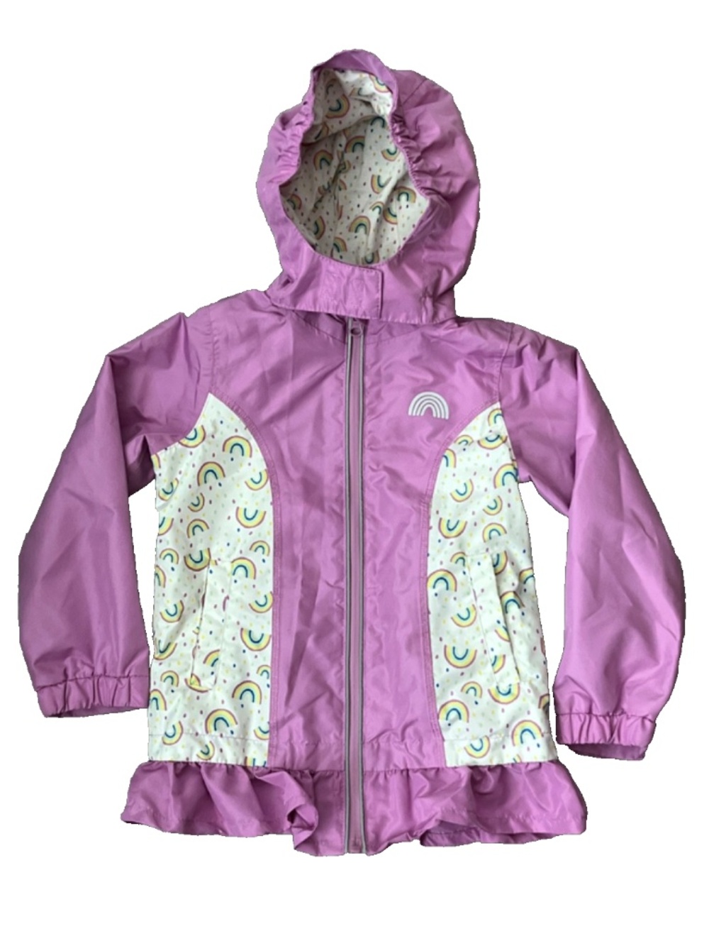 Lily & Dan Toddler Girls Rainbow Print Zip Front Hooded Rain Jacket XS